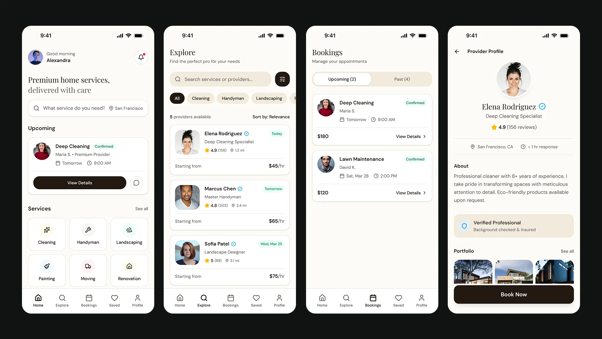 Handoff app screens