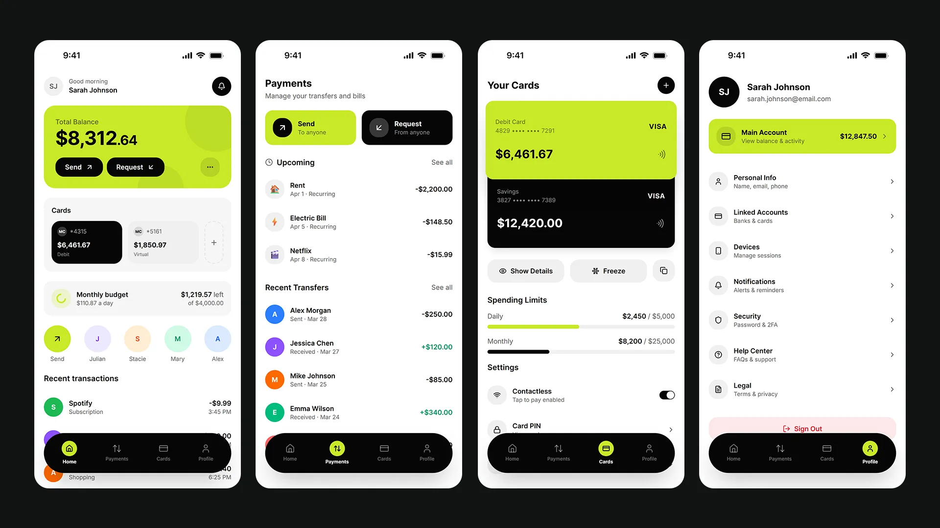 Nova Bank app screens
