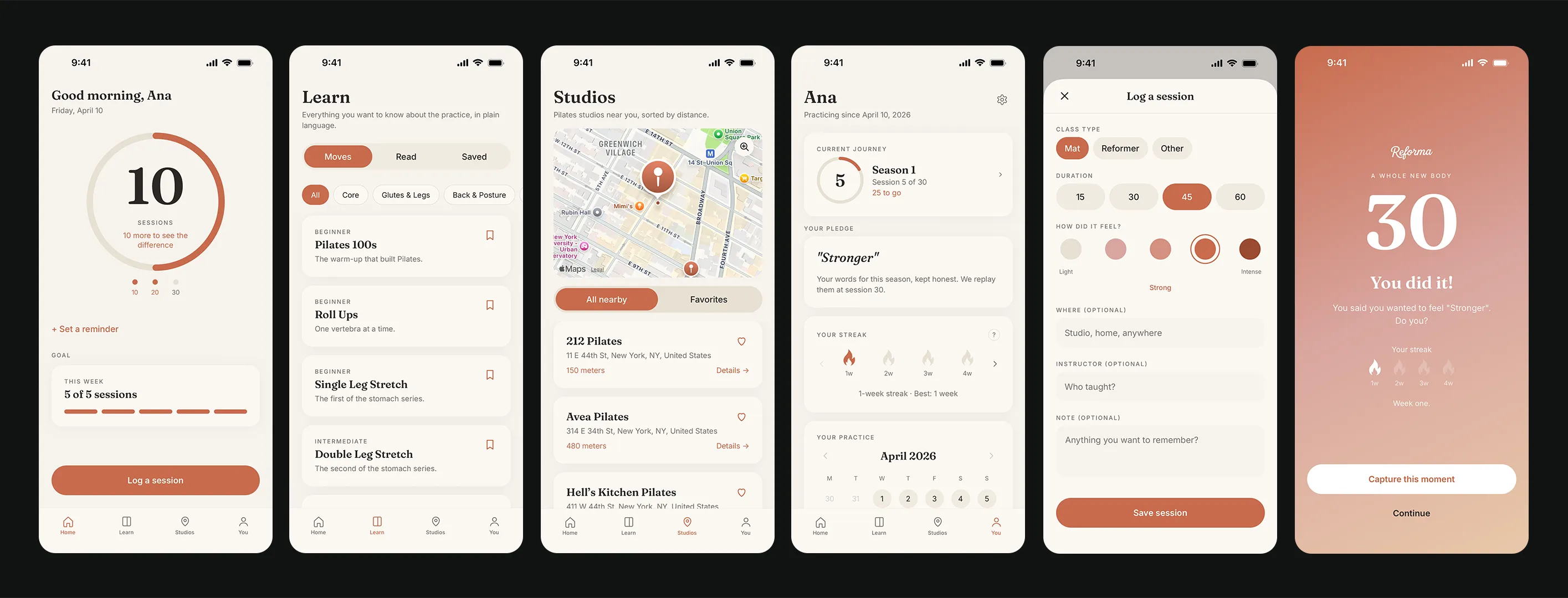 Reforma app screens