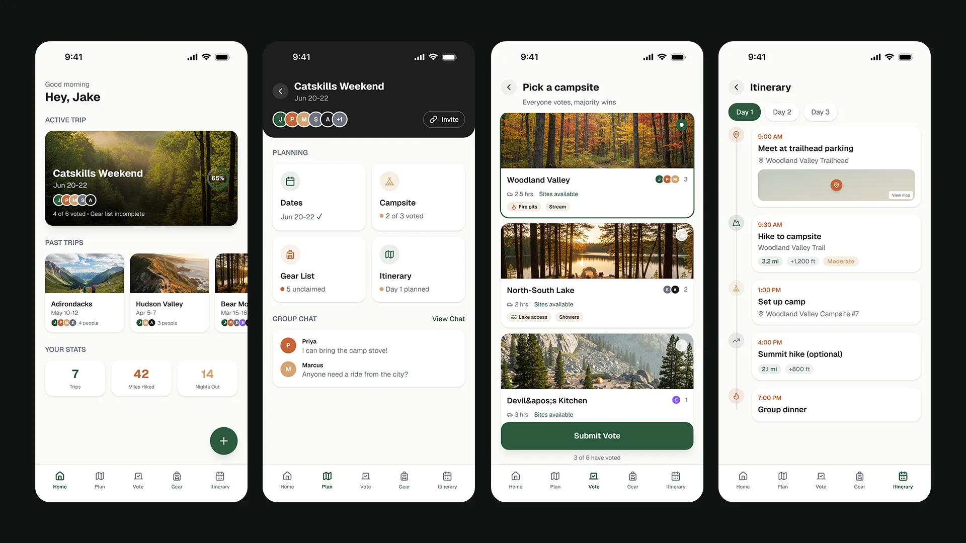 Trailmates app screens