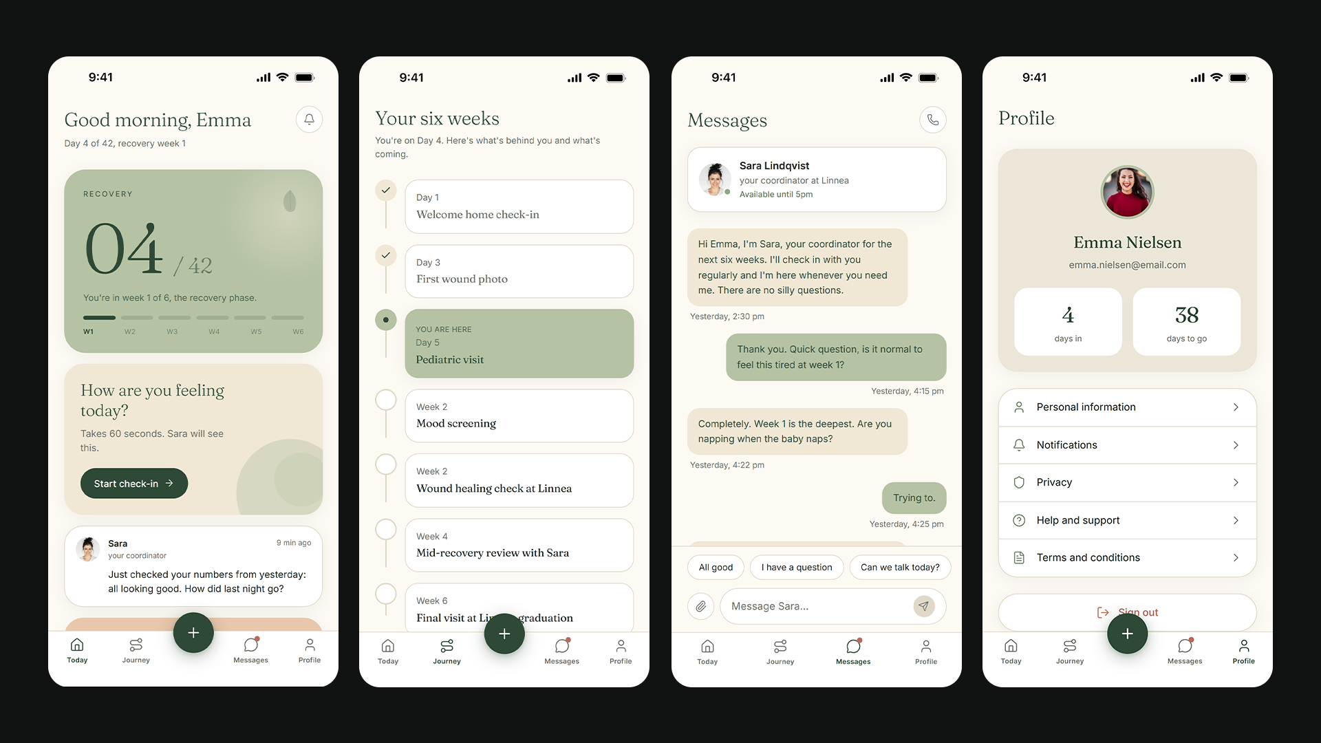 Linnea app screens