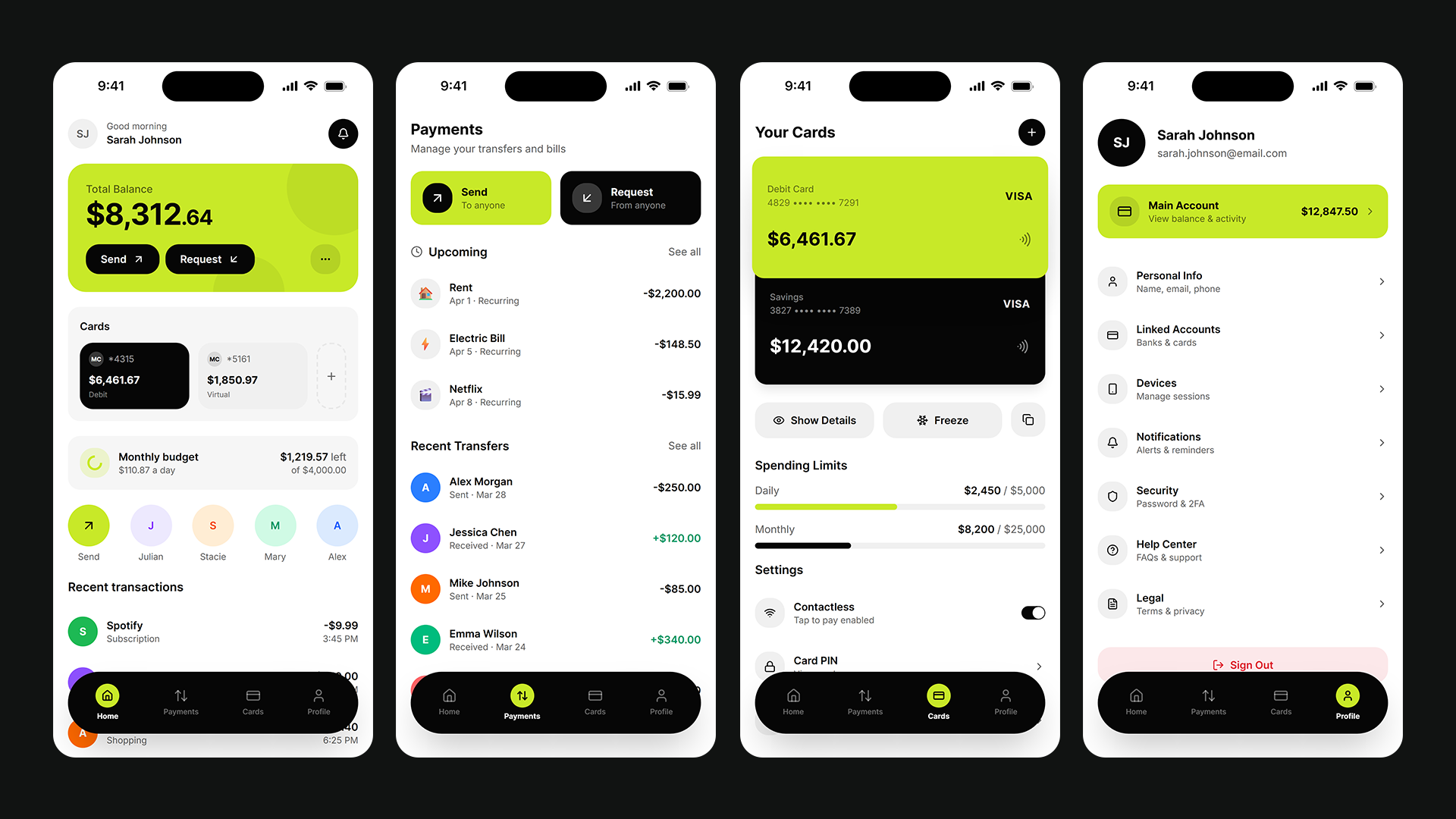 Nova Bank app screens